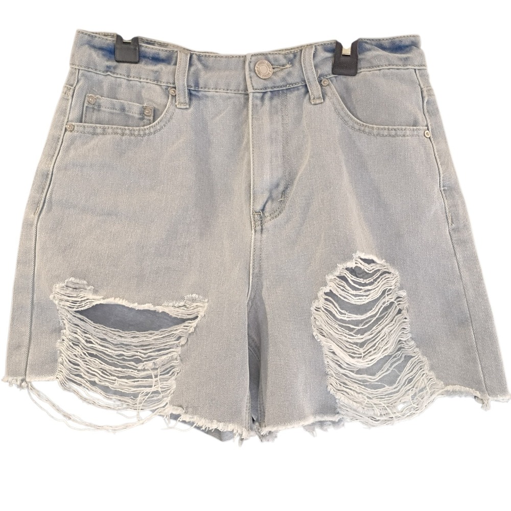 EUC Women's Indigo Rein Denim Jean Shorts Distressed Raw‎ Hem Pocket Size 7